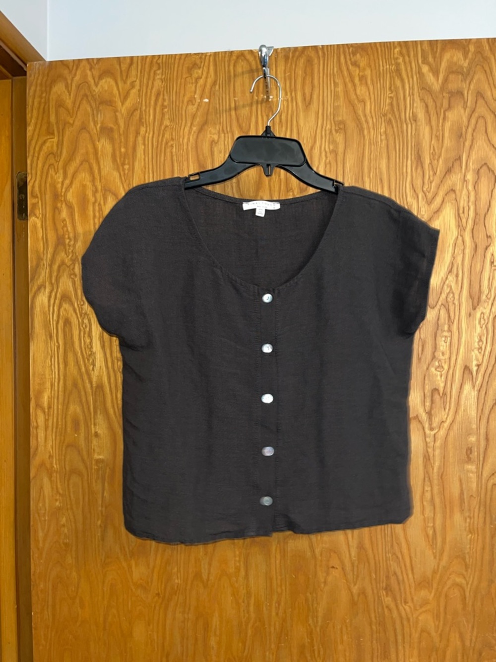 Final Touch Black Short-Sleeve Button Front Top